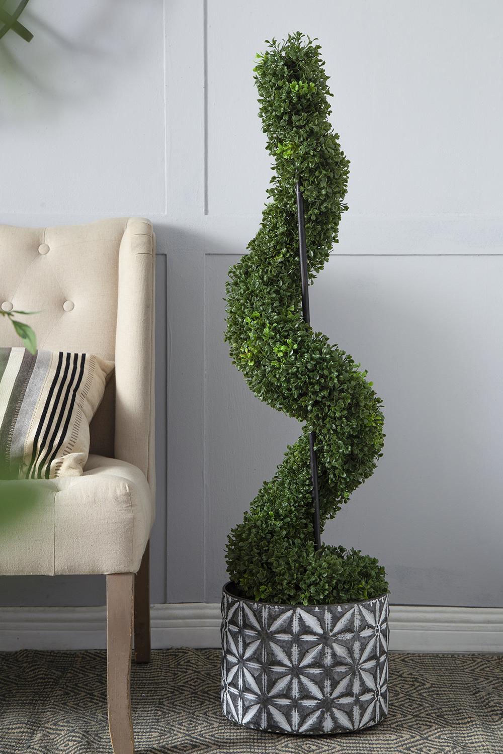 9.5x9.5x48' Tall Artificial Spiral Boxwood Topiary in Pot Media 3