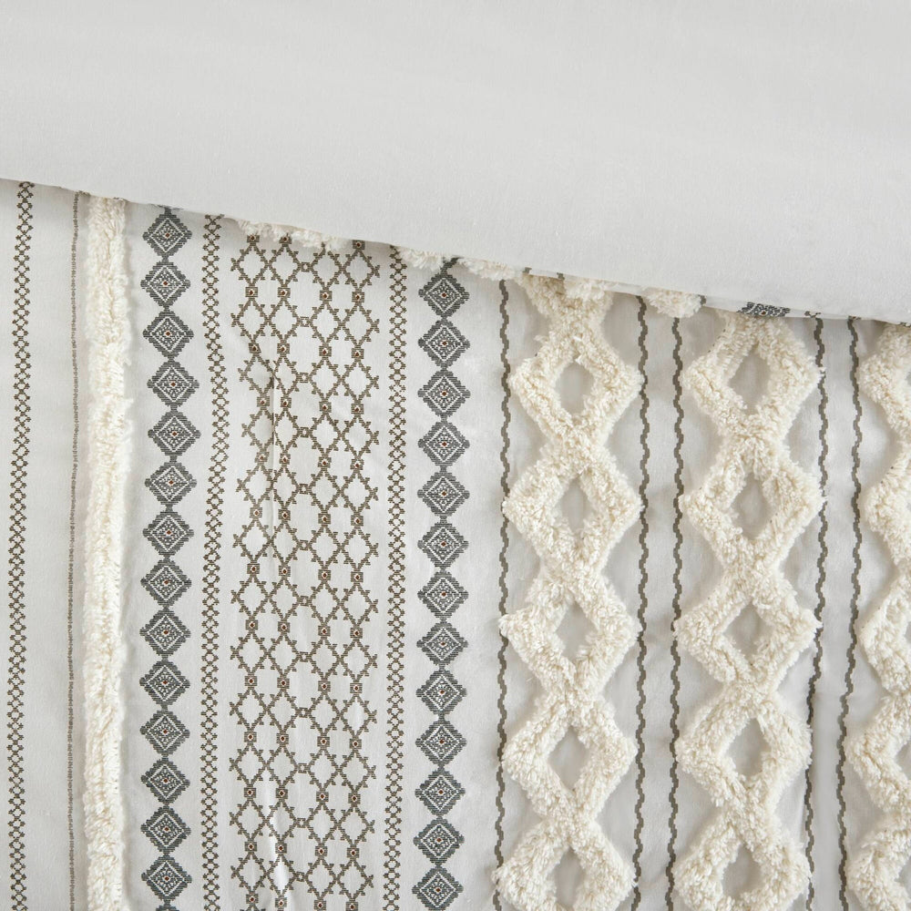 Cotton Printed Comforter Set with Chenille Ivory King/Cal King Media 20