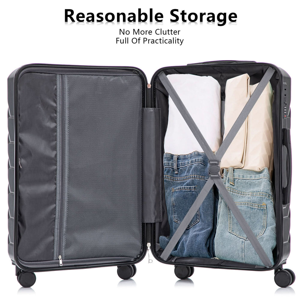 ABS Luggage Set 20 24 28 Inch Spinner Wheels Black Durable 3-Piece & Combination Lock Media 5