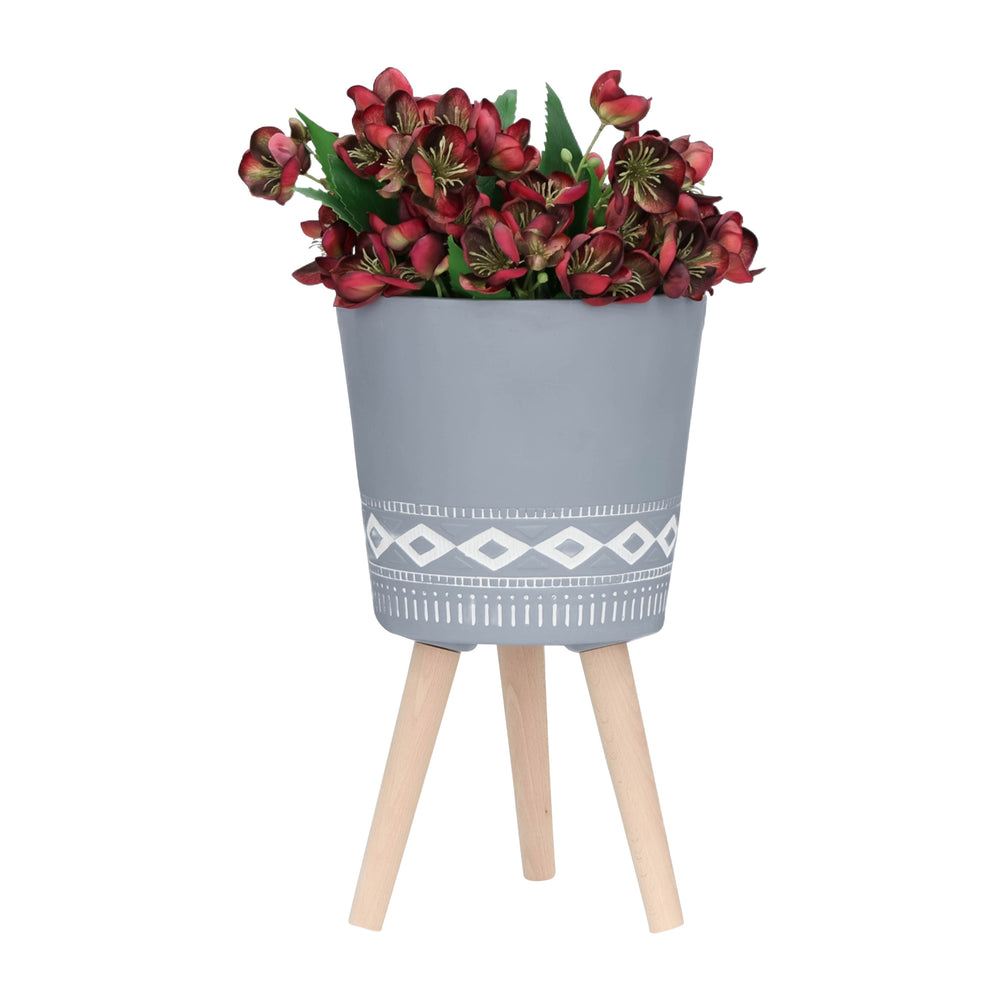 S/2 10/12' DIAMOND PLANTER W/ WOOD LEGS, GRAY (KD) Media 4