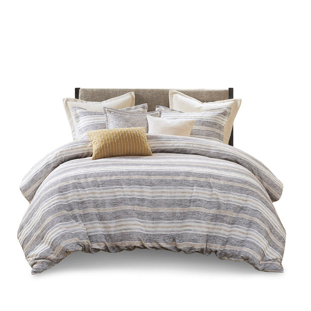 Oversized Chenille Jacquard Striped Comforter Set with Euro Shams and Throw Pillows Media 13