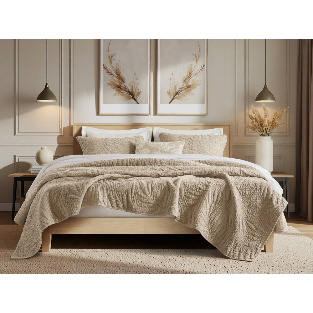 King 3 Piece Cotton Quilt Set Linen Media 15