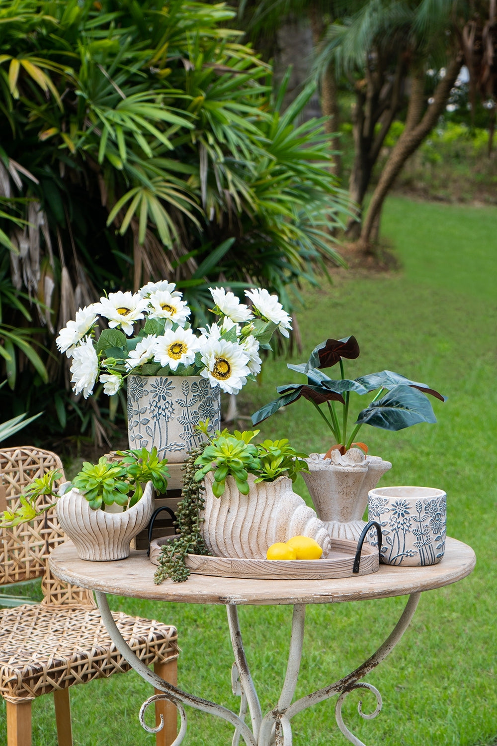 11.5x7x7' Sand and Cement Nautilus Shell Planter with Textured Beige Finish Media 11