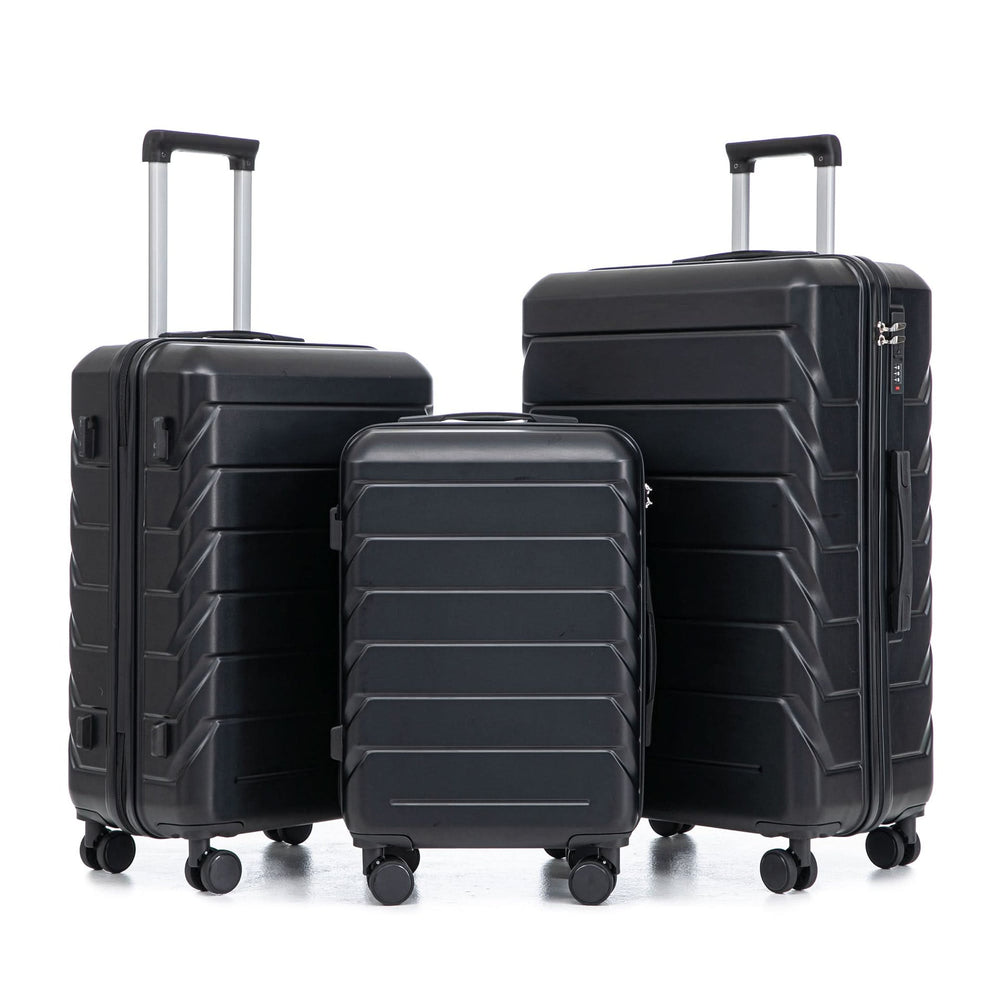 ABS Luggage Set 20 24 28 Inch Spinner Wheels Black Durable 3-Piece & Combination Lock Media 21