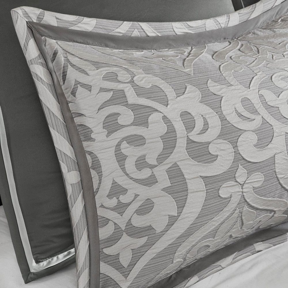 8 Piece Jacquard Comforter Set Silver/Silver Cal King Media 8