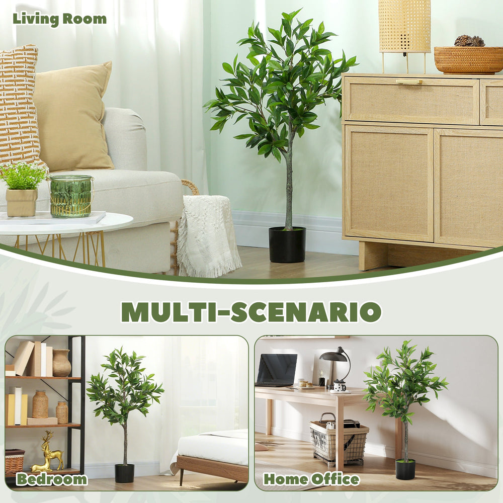 Potted Fake Plant, Lifelike Laurel Artificial Tree,Green Media 2