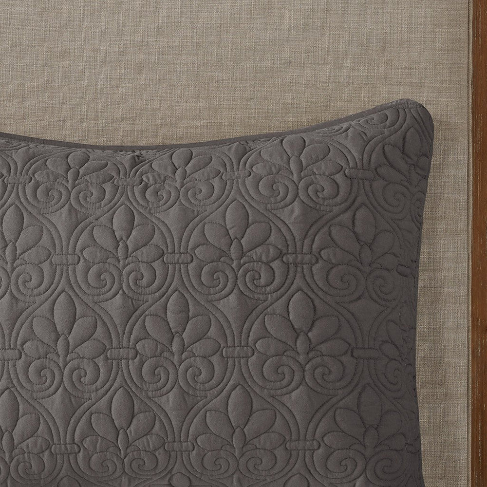 3 Piece Split Corner Pleated Quilted Bedspread Dark Grey King Media 7