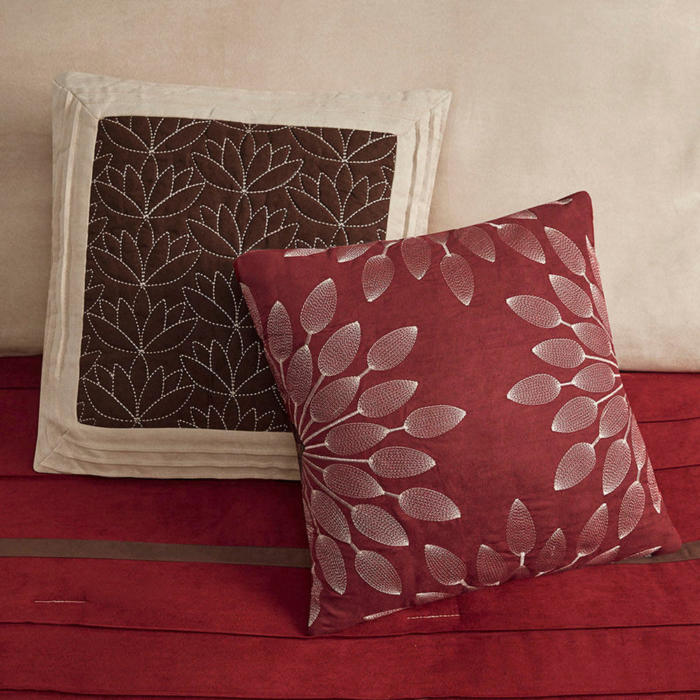 7 PC Pieced Faux Suede Comforter Set Red King Media 2