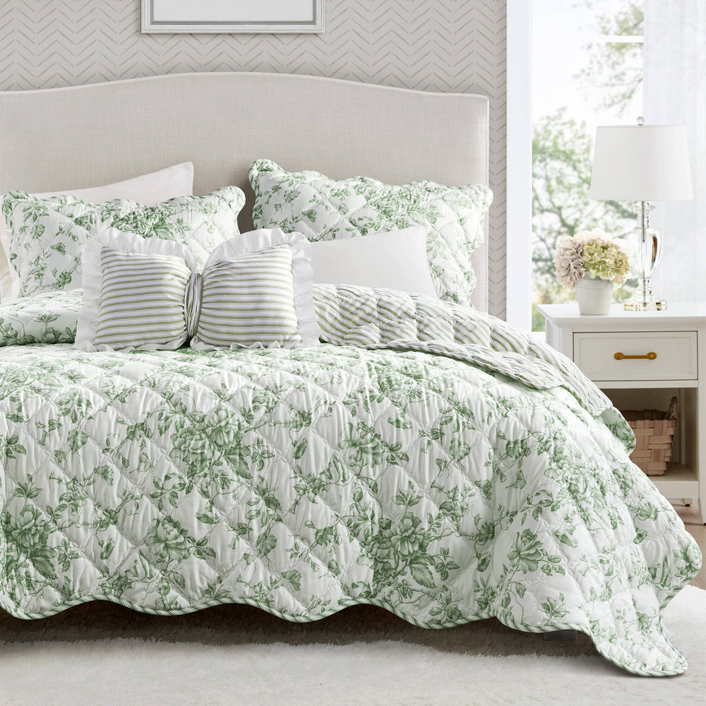 4 Pieces Full/Queen  Quilt Set with Decorative Pillow,Green Media 3