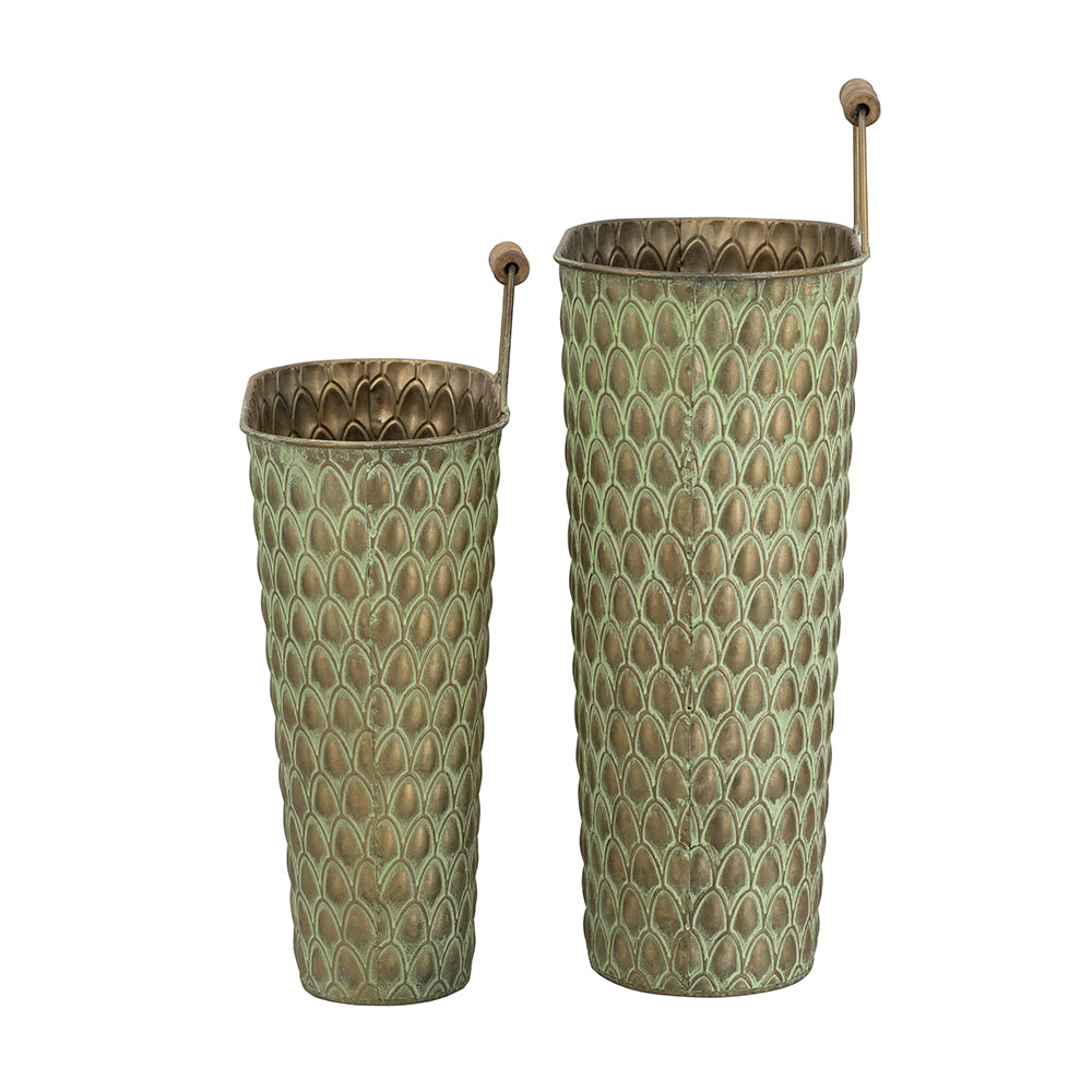 S/2 Textured Green Iron Hanging Planters with Arched Handles Media 4