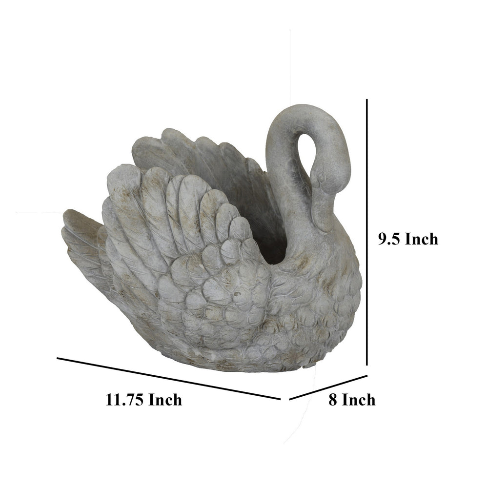Jina Planter with Swan Sculpted Details, Gray Terracotta 10 Inch Media 3