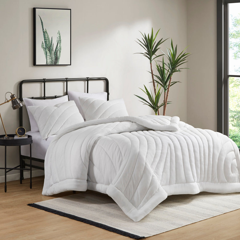 2 PCS Twin/Twin XL Poly Jersey Puffy Comforter Set White Media 1