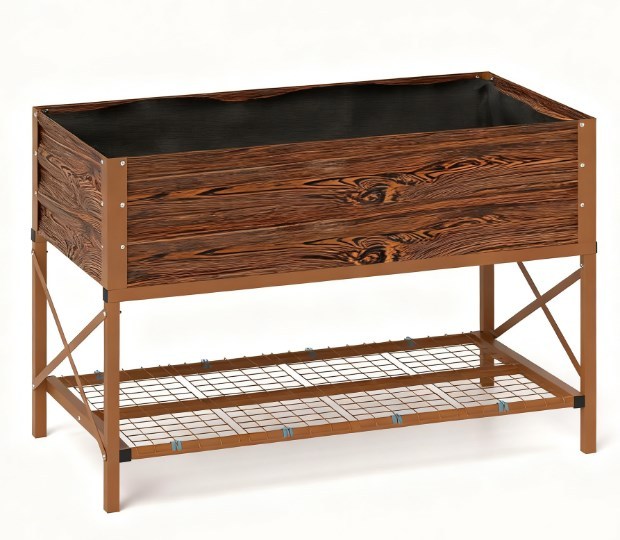Gardening Bed,Metal Planter Box,Galvanized Raised Garden Bed,with Legs,Storage Shelf and Bed Liner Media 2