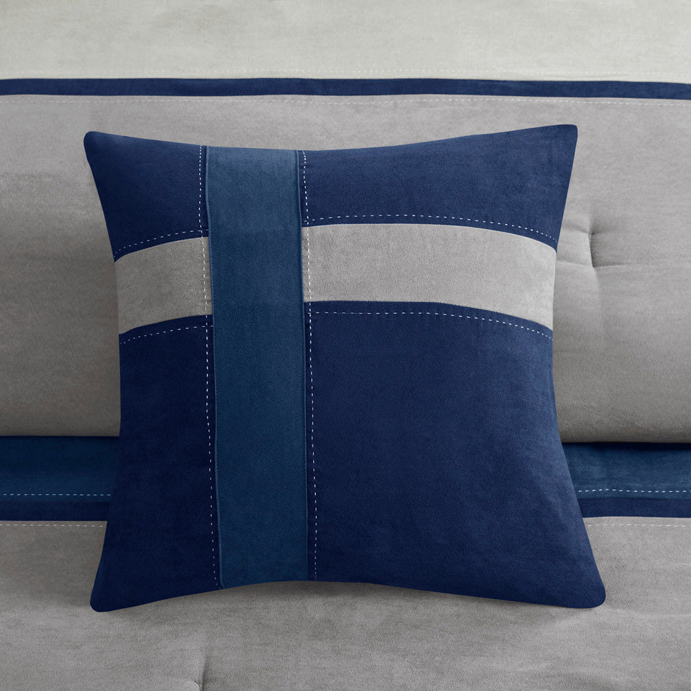 7 Piece Faux Suede Comforter Set Blue Cal King Media 2