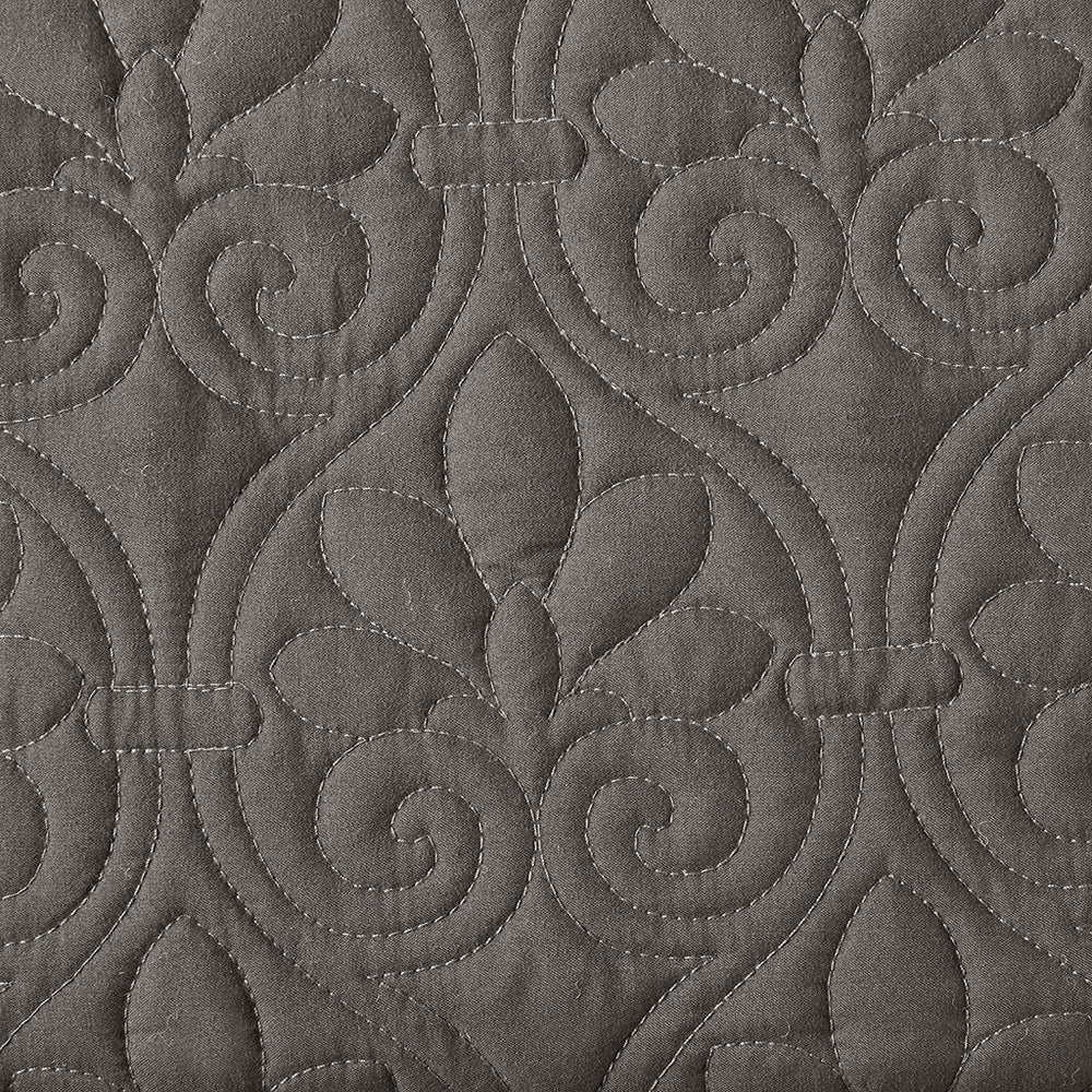 3 Piece Split Corner Pleated Quilted Bedspread Dark Grey Queen Media 11
