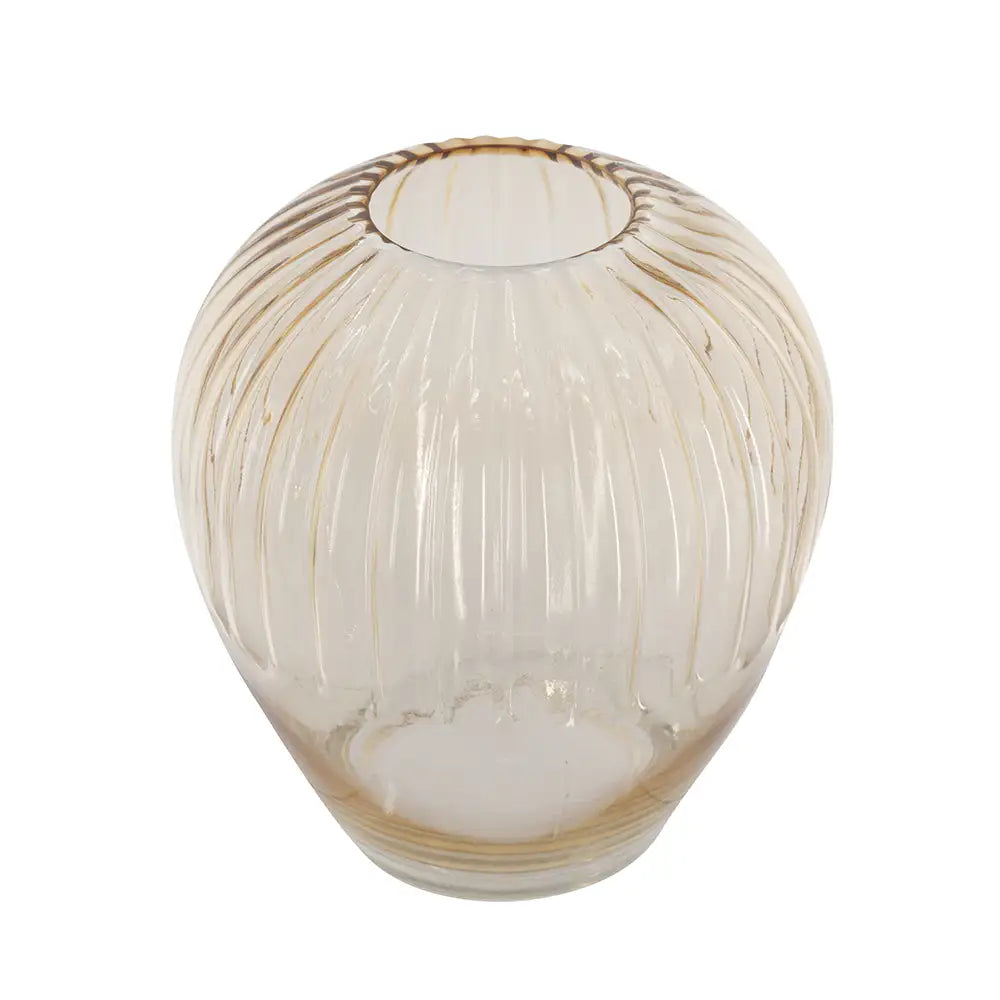 26929233 D7.9x8.7'H Rounded Glass Accent Vase with Ribbed Amber Finish     DTY Store Glass Accent Vase with Ribbed Amber Finish     DTY Store