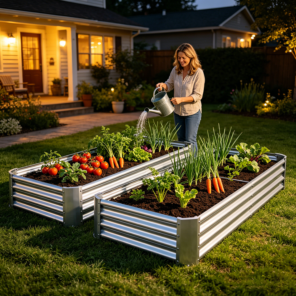 2PCS Silver 6×3×1ft Metal Raised Rectangle Garden Planter Beds Media 2