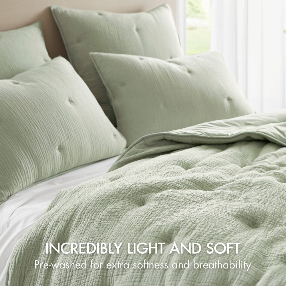 3-Piece Full/Queen Cotton  Embroidered Quilt Set,Sage Media 6