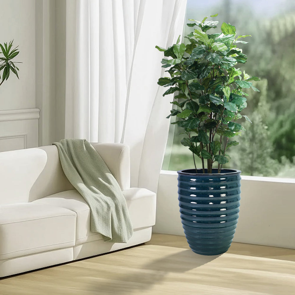 Ceramic Flowerpot, Modern Planter for Patio, Garden, Windowsill - Army Green Media 4