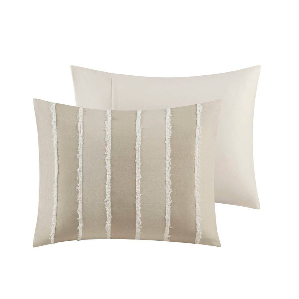 3 Piece Striped Cotton Comforter Set Taupe Full/Queen Media 17