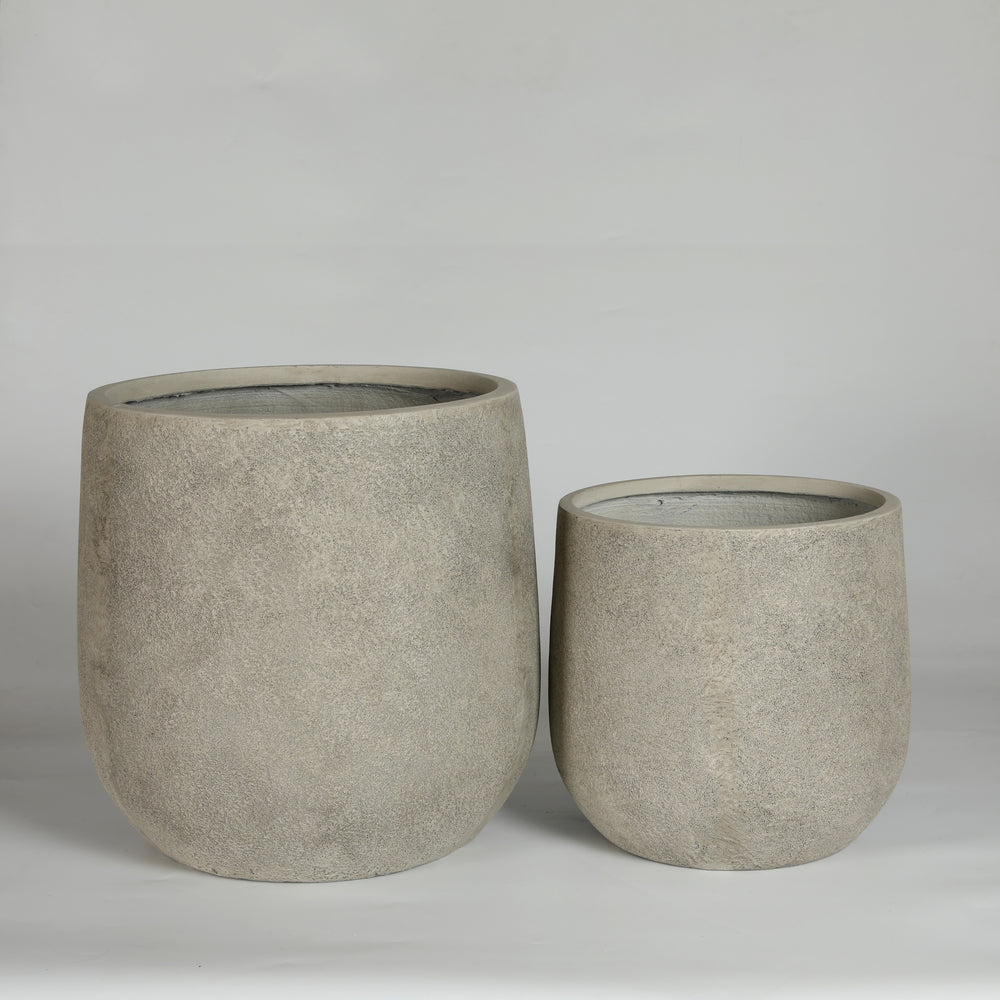 Round Concrete Planter Set of 2, Large Outdoor Indoor Handmade Rustic Decorative Planter Pots Containers with Drainage Holes for Home Garden Patio, 13' x 13' & 17' x 17' (antique grey) Media 3