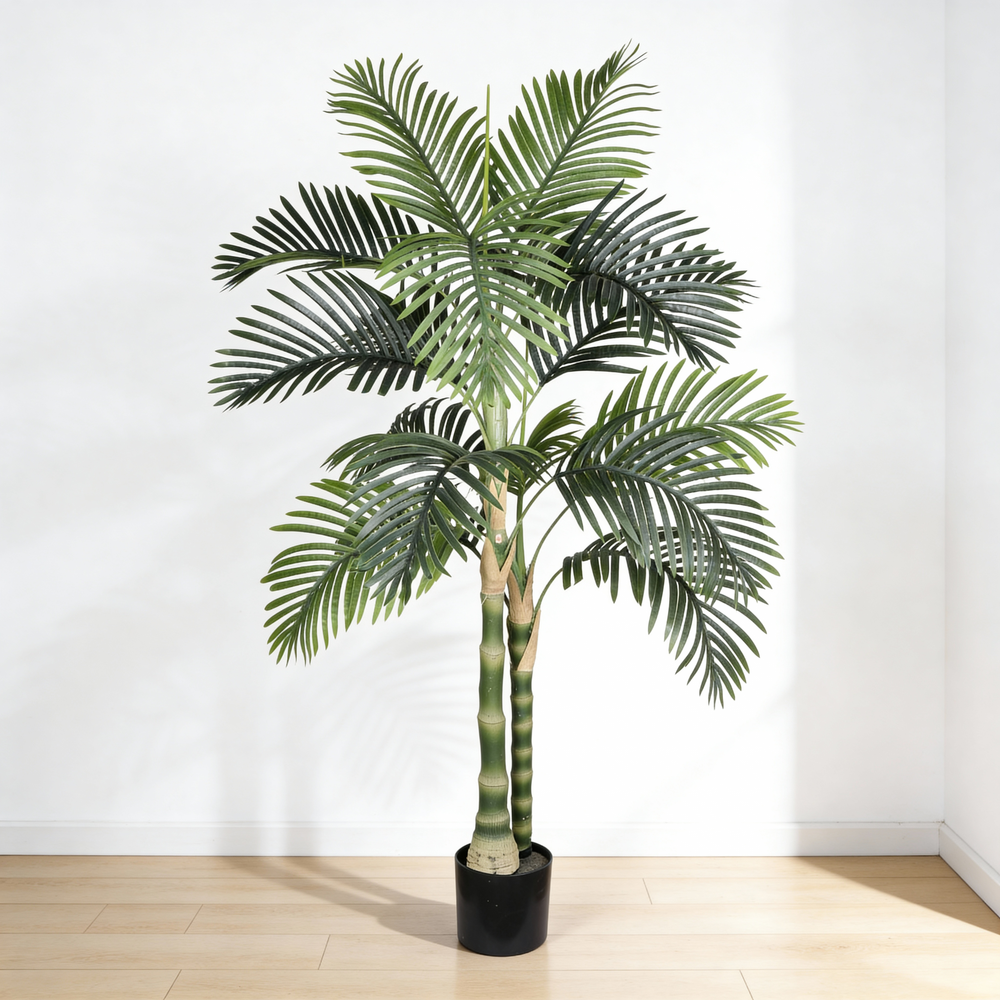 5FT Golden Cane Artificial Palm Tree with Black Plastic Pot, Tropical Fake Plant for Indoor Outdoor Decoration, Faux Palm, 1pc/set Media 3