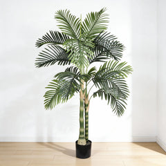 5FT Golden Cane Artificial Palm Tree with Black Plastic Pot, Tropical Fake Plant for Indoor Outdoor Decoration, Faux Palm, 1pc/set perspective
