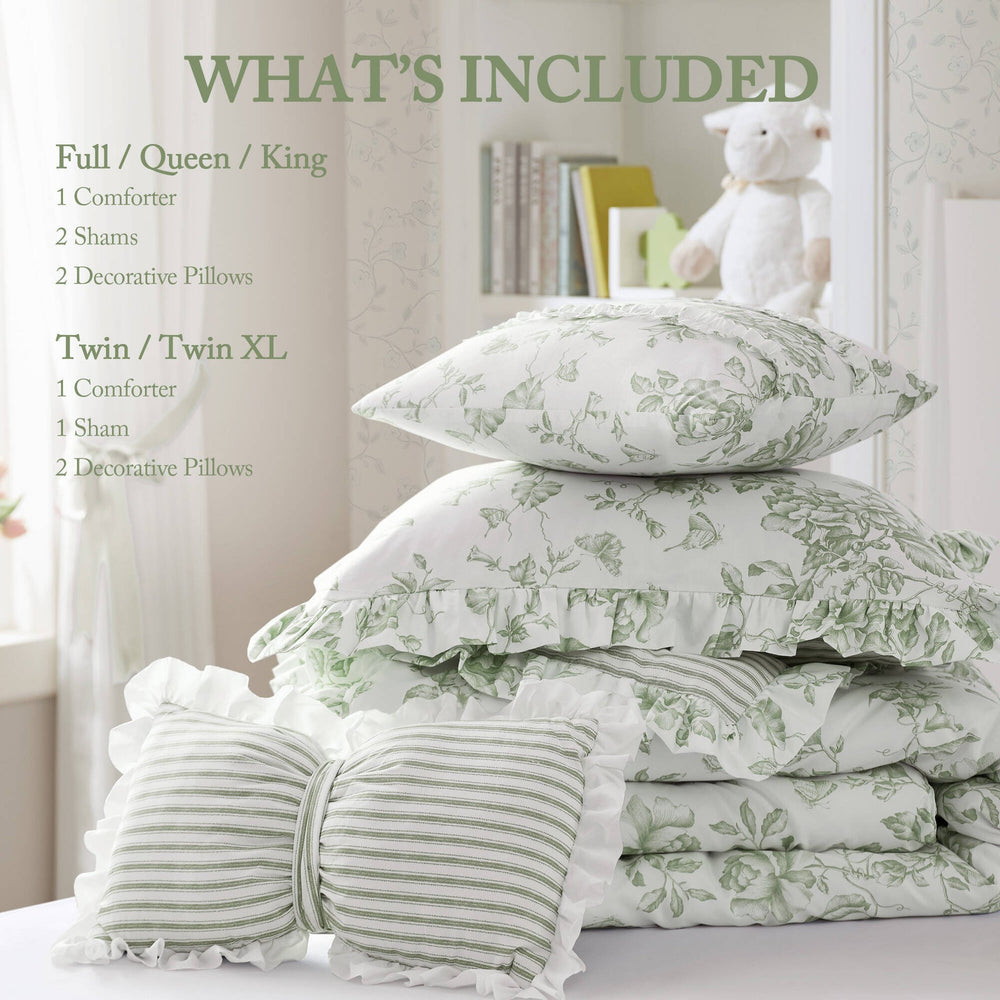 4 Pieces Twin/Twin XL Comforter Set with Decorative Pillows,Green Media 2