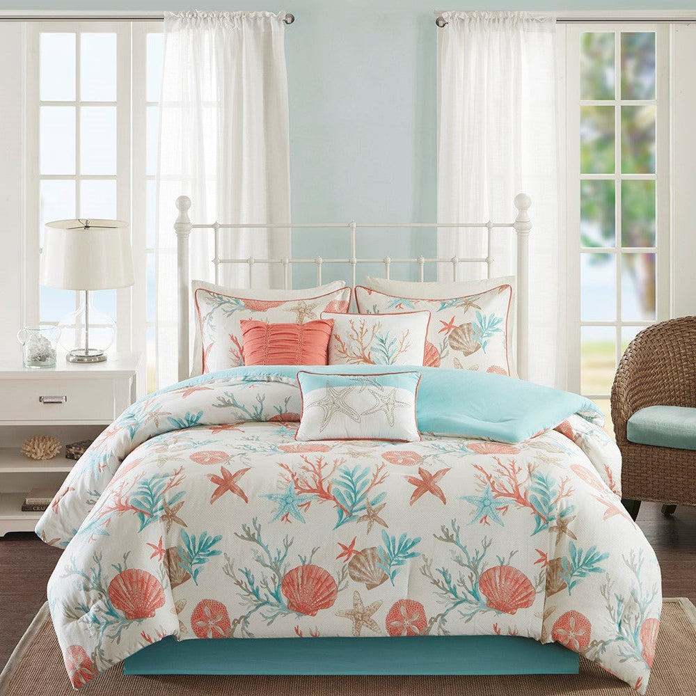 7 Piece Cotton Sateen Comforter Set Coral Queen Media 9