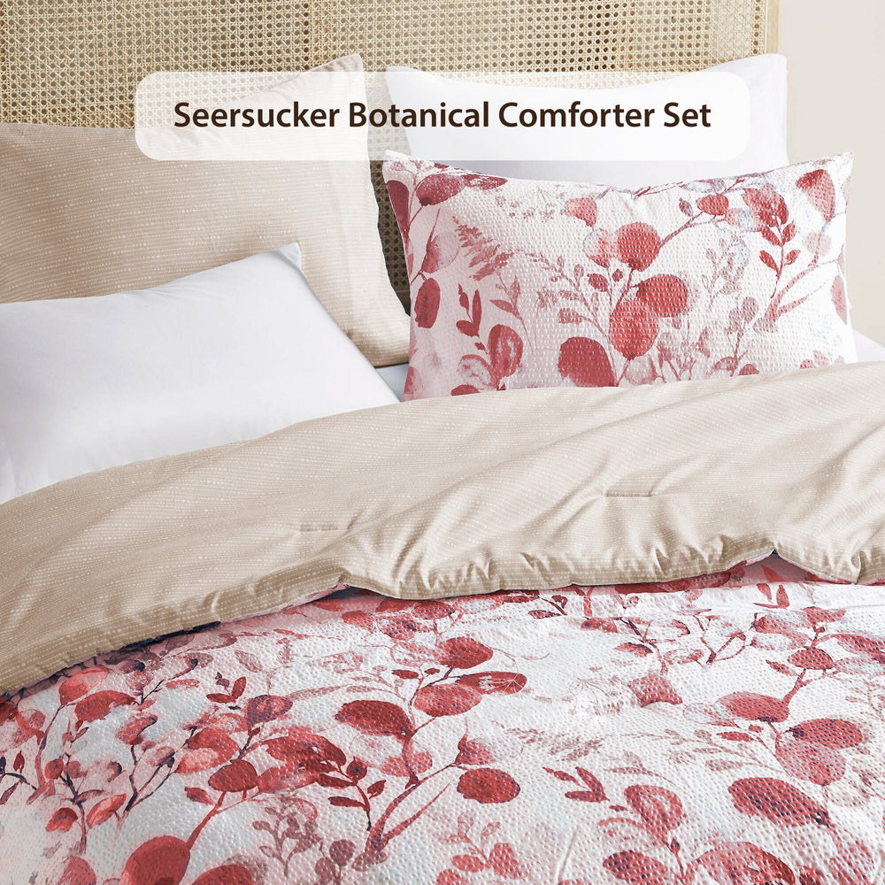 3-Piece King/Cal King Reversible Floral Botanical Seersucker Comforter Set,Pink Media 7