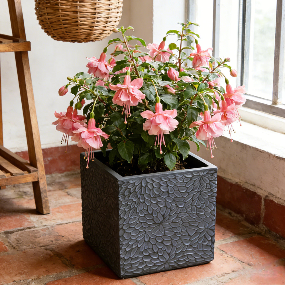 Large Outdoor Indoor Planter, 16.9'+14.37'+11.6' +9.25''Dia Square Magnesium Oxide Planter Set of 4, Flower Pots with Drainage Holes,  Modern Design, Grey Color Planter for Home Garden Patio Media 2