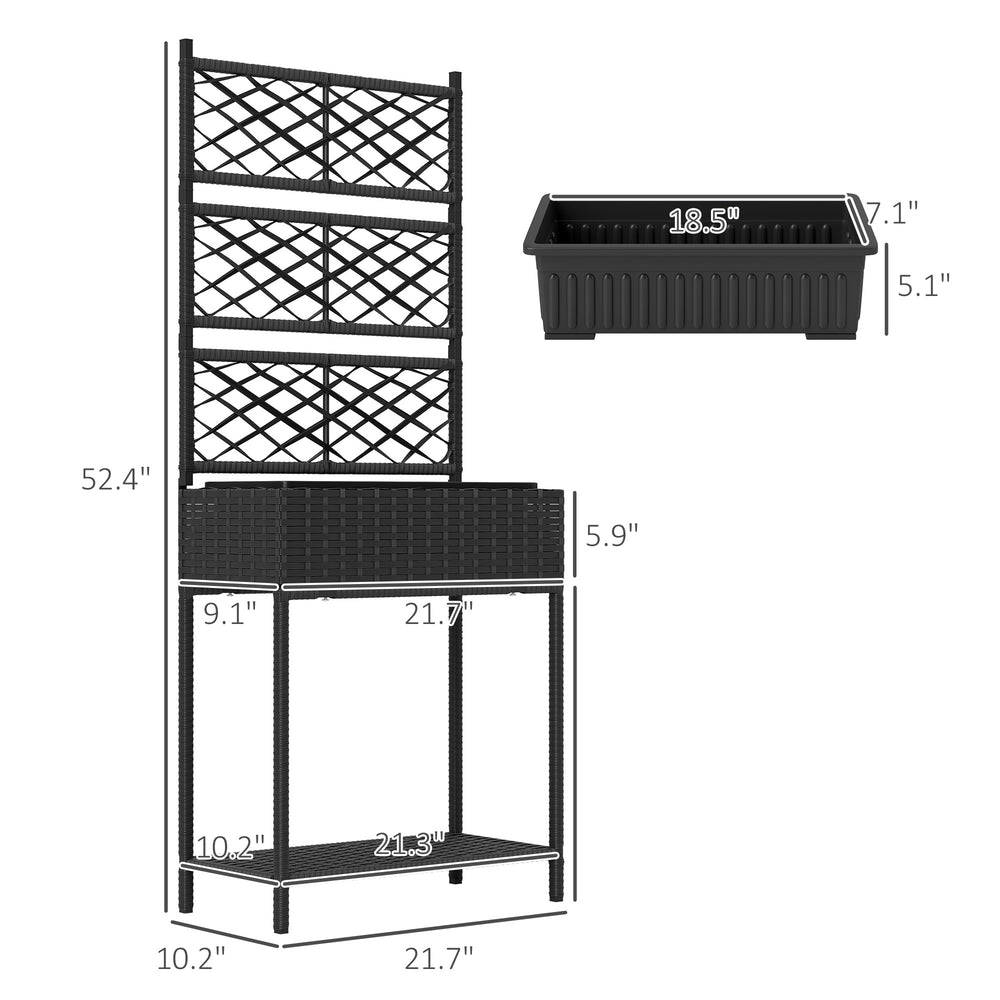 Spacious Freestanding Rattan Garden Box,Outdoor Wicker Planter with Trellis for Climbing Plants,with Storage Shelf Media 2