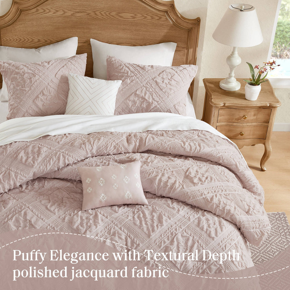 5-Piece Full/Queen 5 Piece Sculpted jacquard comforter set,Pink Media 10