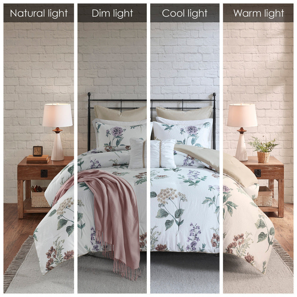7 Piece Printed Seersucker Comforter Set with Throw Blanket Taupe/Blush King/Cal King Media 6
