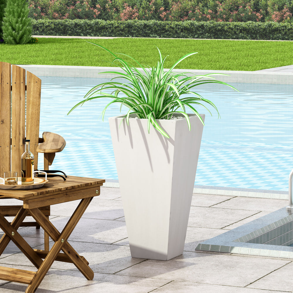 13' Outdoor Modern MGO Small Cast Stone Planter, Matte White Media 2