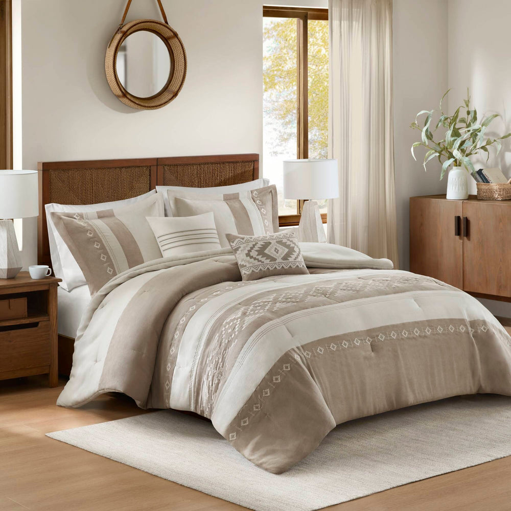 5-Piece Full/Queen Comforter 5pcs Set,Taupe Media 10