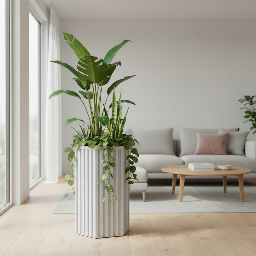 Hexagon Column Planter LG - White Media 2