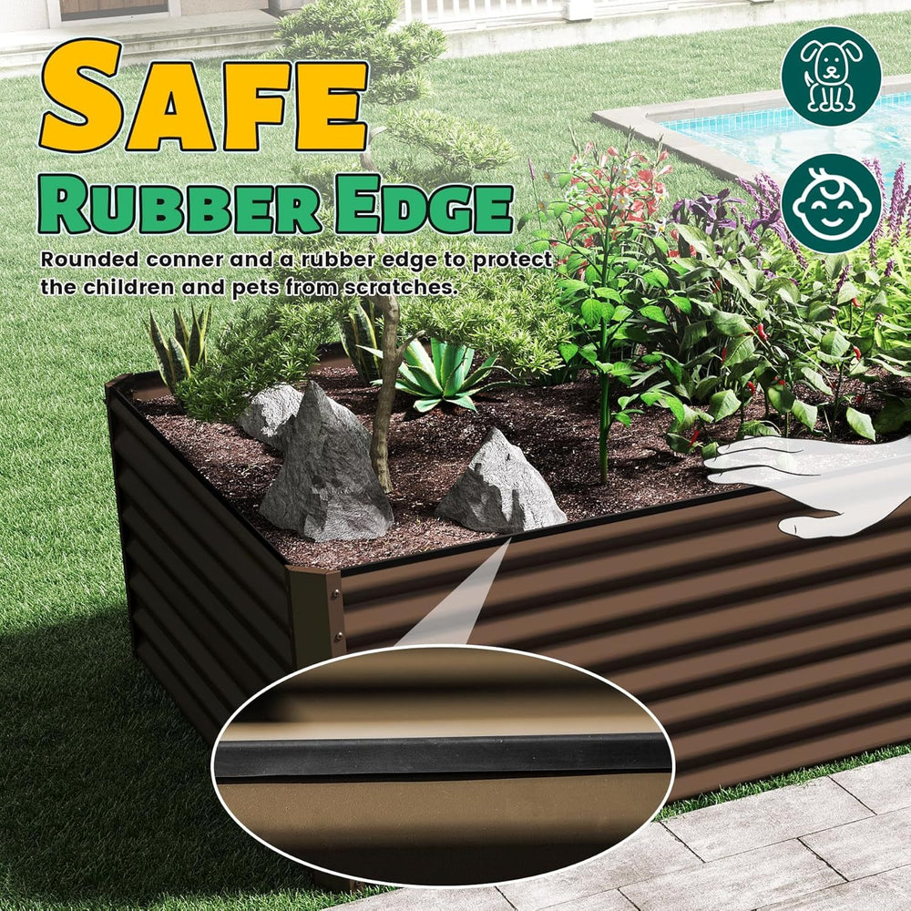 8×4×2 ft Galvanized Raised Garden Bed, Outdoor Planter Garden Boxes Large Metal Planter Box for Gardening Vegetables Fruits Flowers, Brown Media 4
