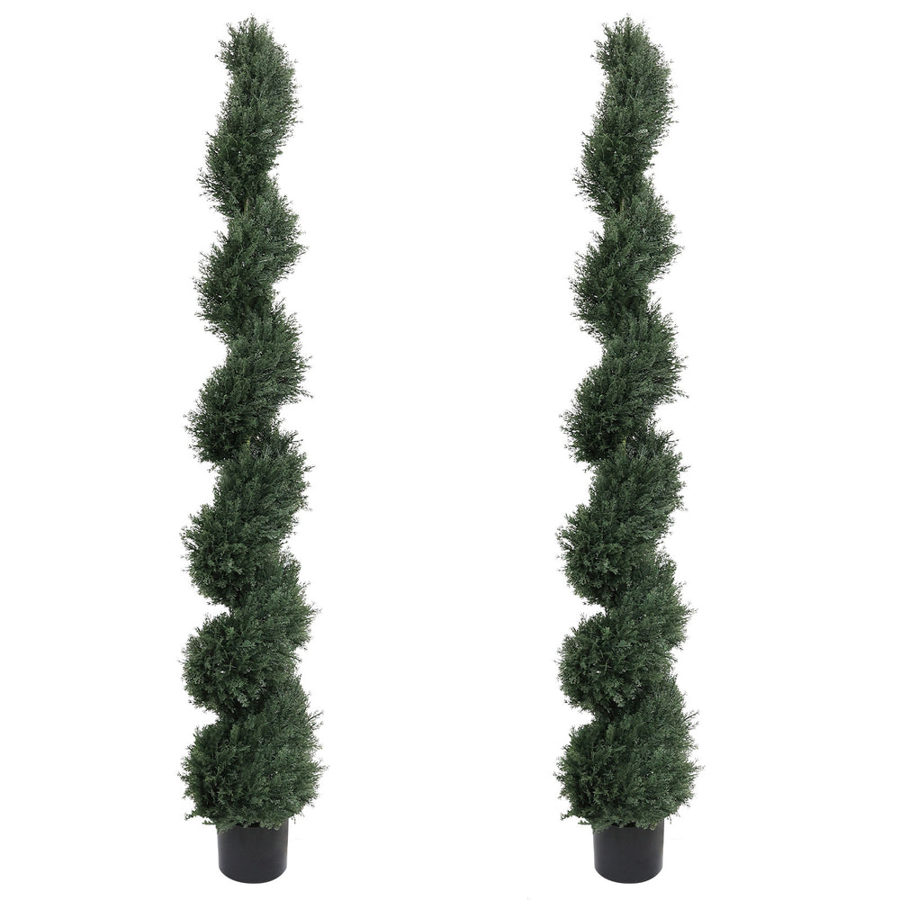 6FT single-color spiral-shaped potted cedar tree, a realistic artificial evergreen plant, suitable for decorating outdoor gardens, porches, patios, etc.; 2pcs/set Media 2