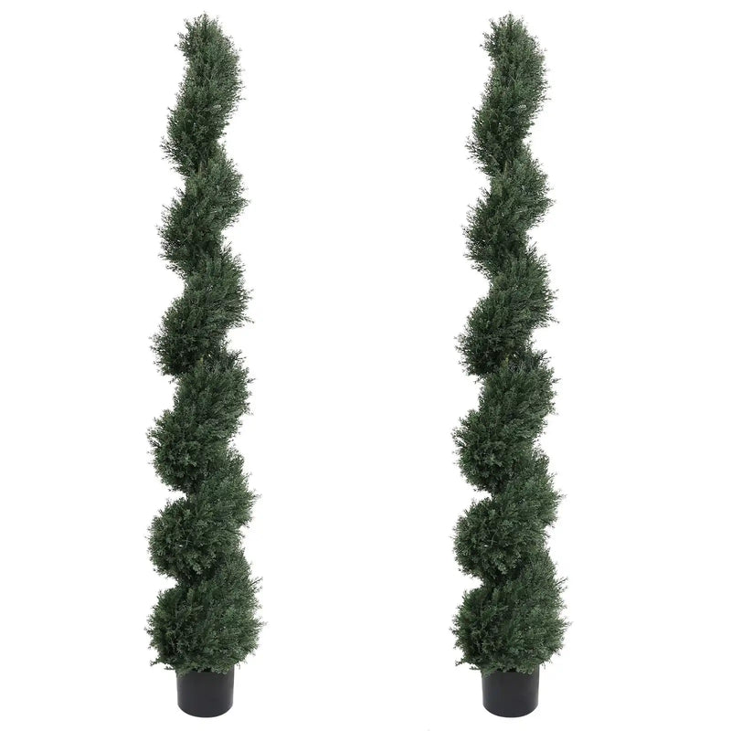 6FT single-color spiral-shaped potted cedar tree, a realistic artificial evergreen plant, suitable for decorating outdoor gardens, porches, patios, etc.; 2pcs/set