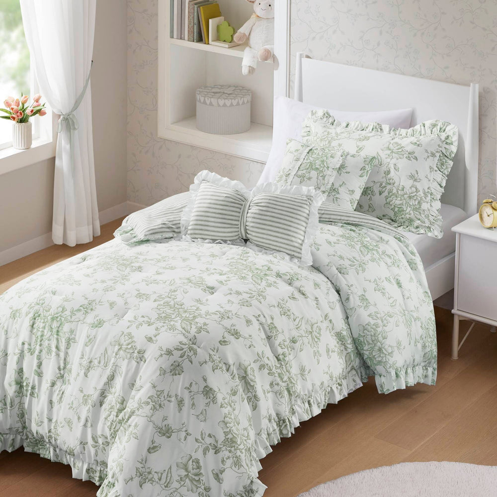 4 Pieces Twin/Twin XL Comforter Set with Decorative Pillows,Green Media 1