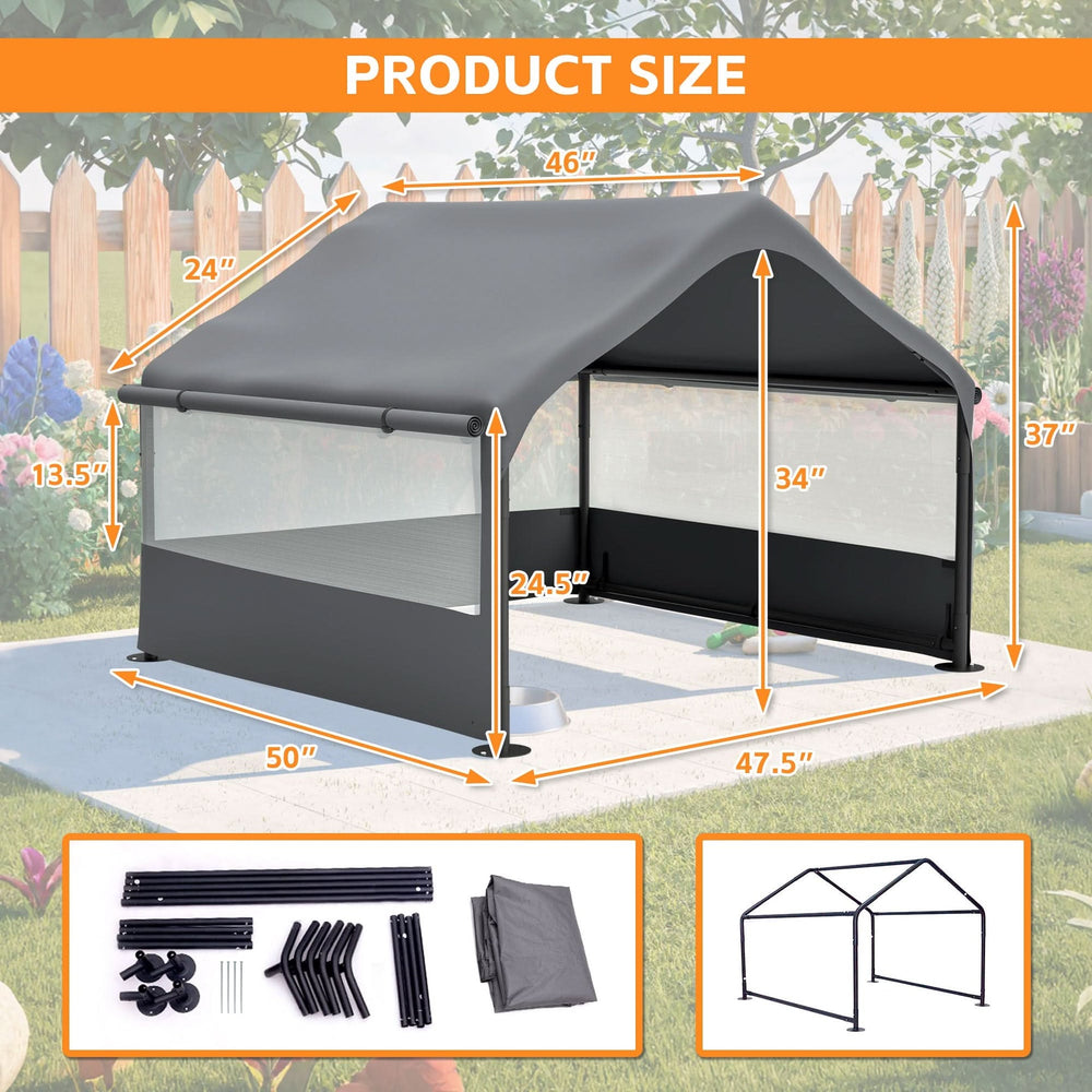 Extra Large Outdoor Dog House Tent with 3-Sided Mesh Windows, Breathable Sun Rain Cover Pet Shelter with Canopy and Ground Stakes for Dogs, Cats, Livestock – 4' x 4' x 3.3', Gray Media 2