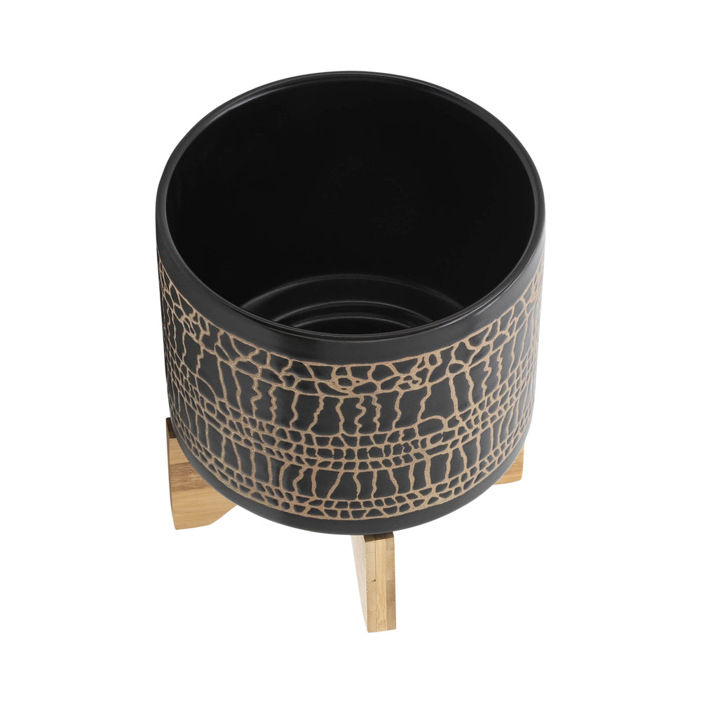 S/2 5/8' GLAZED PLANTER W/ STAND, BLACK Media 5