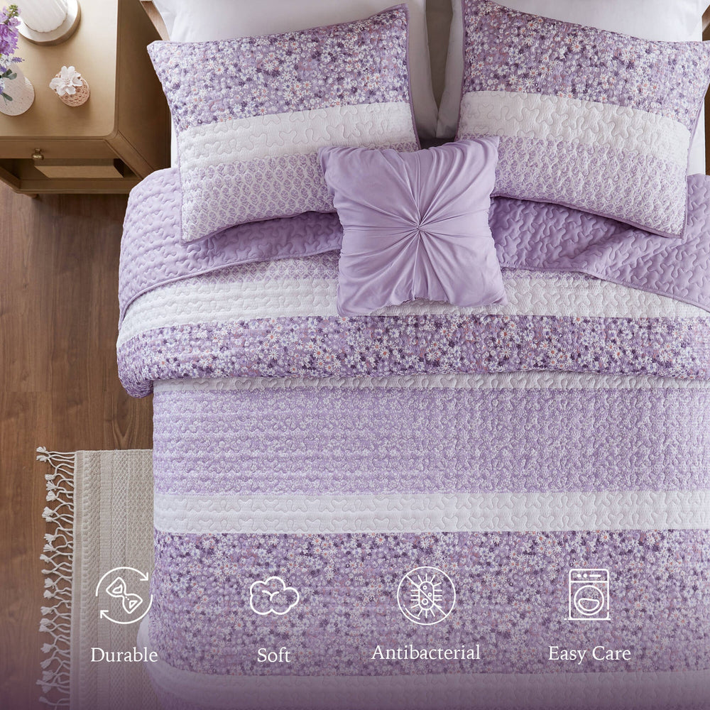 4 PCS Full/Queen Seersucker Quilt Set with Throw Media 14