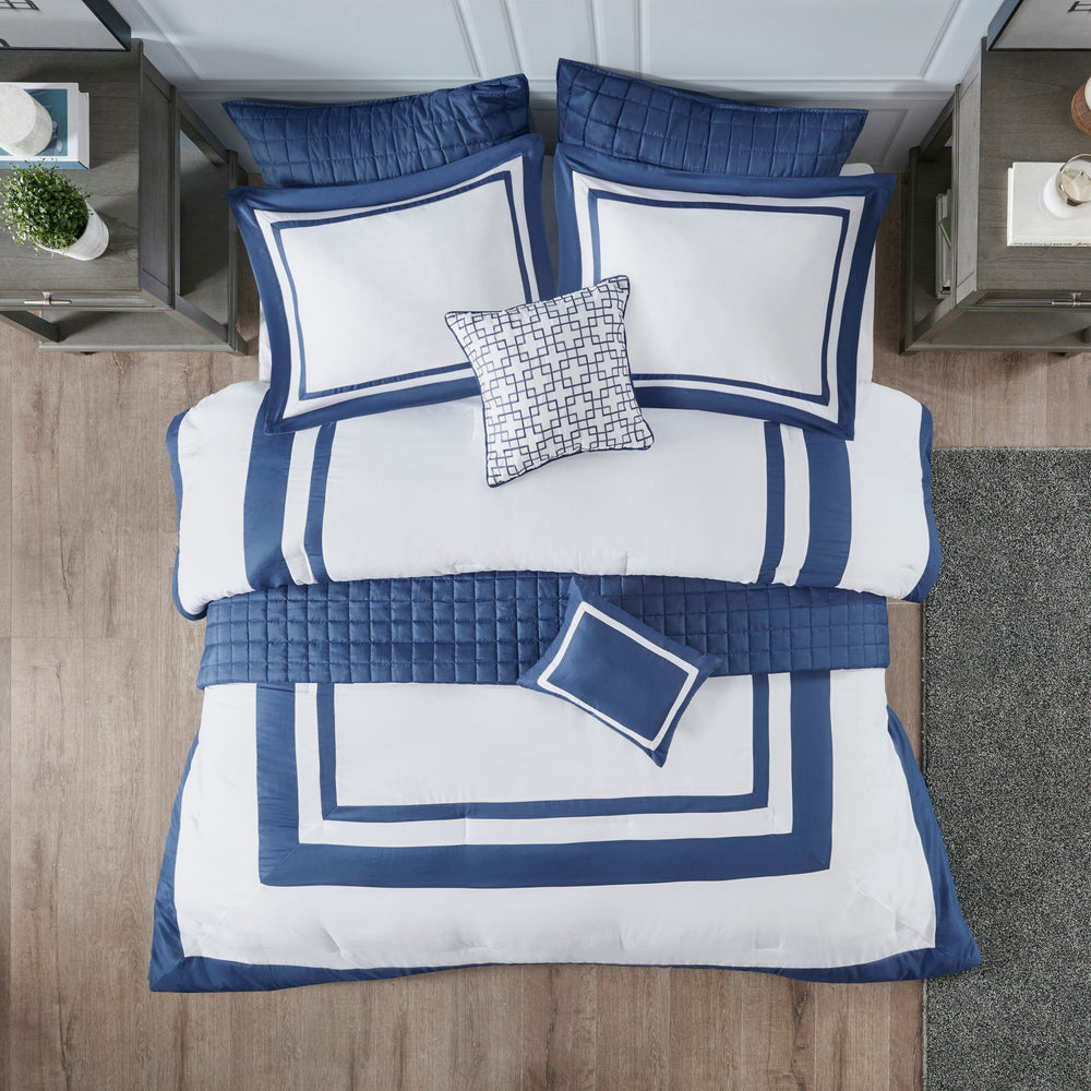 8 Piece Comforter and Quilt Set Collection Navy Full/Queen Media 4