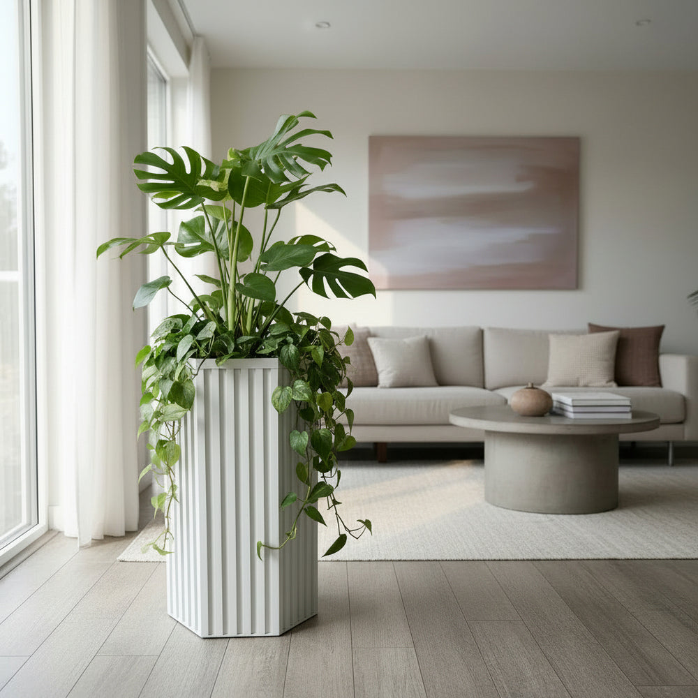 Hexagon Column Planter LG - White Media 3