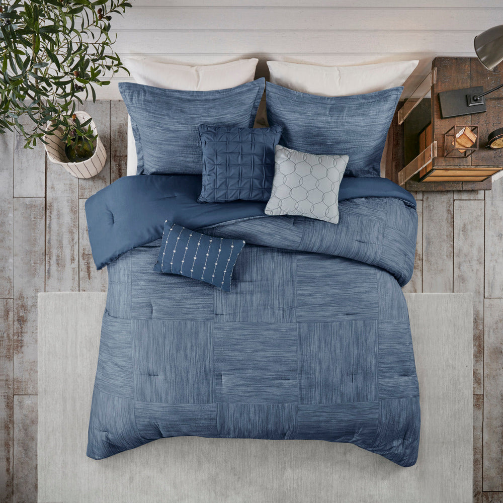 7 Piece Printed Seersucker Comforter Set Navy Cal King Media 4