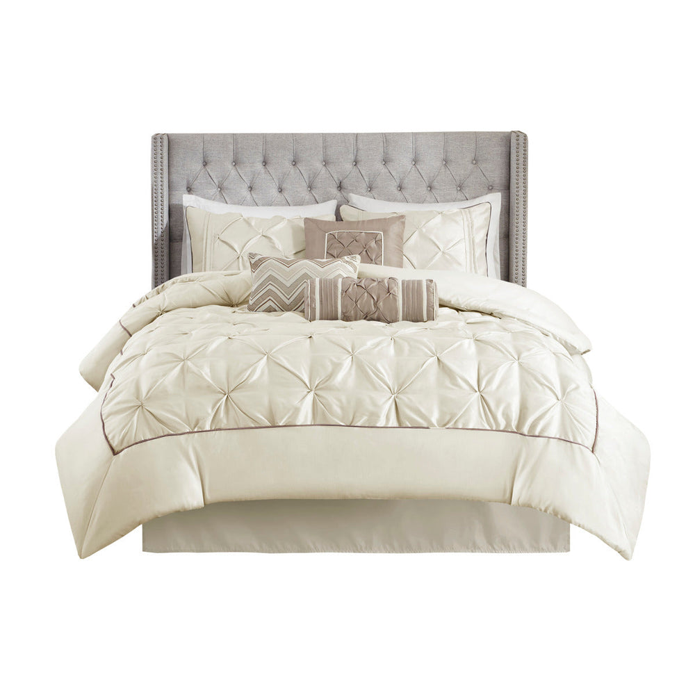 7 Piece Tufted Comforter Set Ivory King Media 7