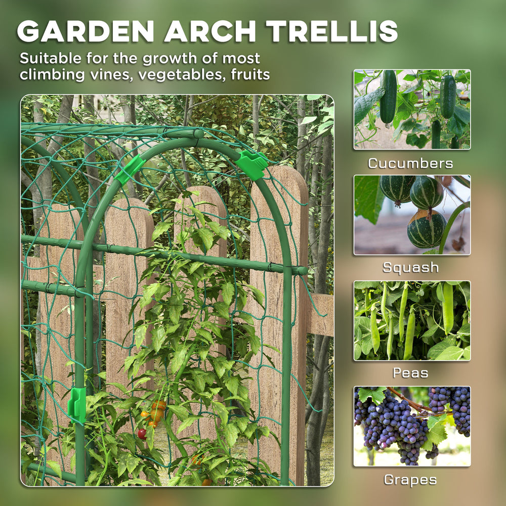 Outsunny Cucumber Trellis, 6' Tall Arch Trellis for Climbing Plants Outdoor, A-Frame, with Plastic Coated Steel Frame and Climbing Net, Support Vegetables, Peas, Fruit & Vines, Green Media 4