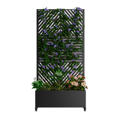 Metal Raised Garden Bed with Trellis, Drainage Holes, Lockable Wheels & Privacy Screen perspective